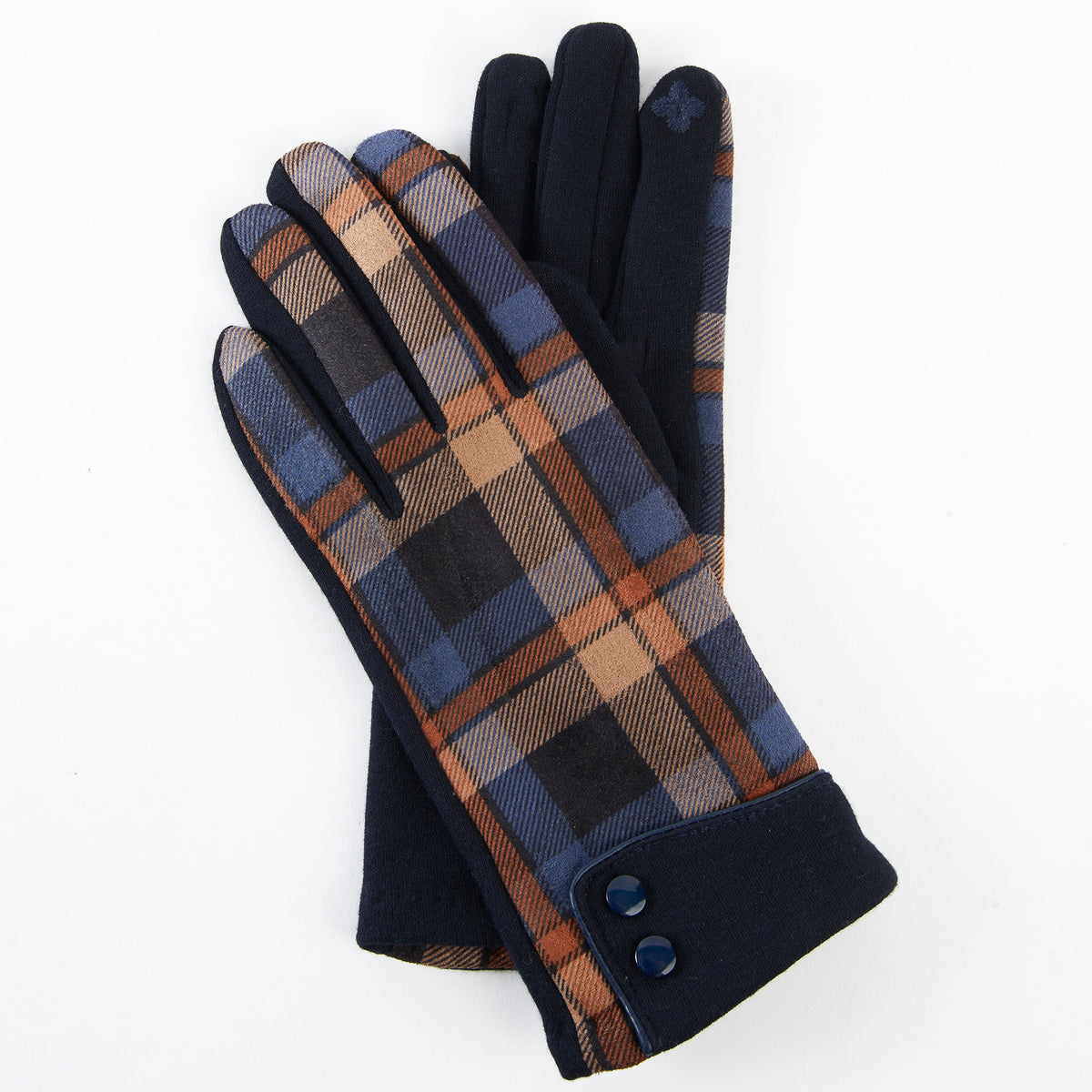 Maisy Plaid Button Cuff Texting Winter Gloves