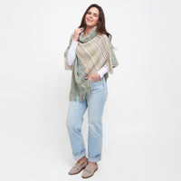 Tiya Striped Funnel Neck One Size Fringe Poncho