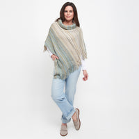 Tiya Striped Funnel Neck One Size Fringe Poncho