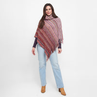 Tiya Striped Funnel Neck One Size Fringe Poncho