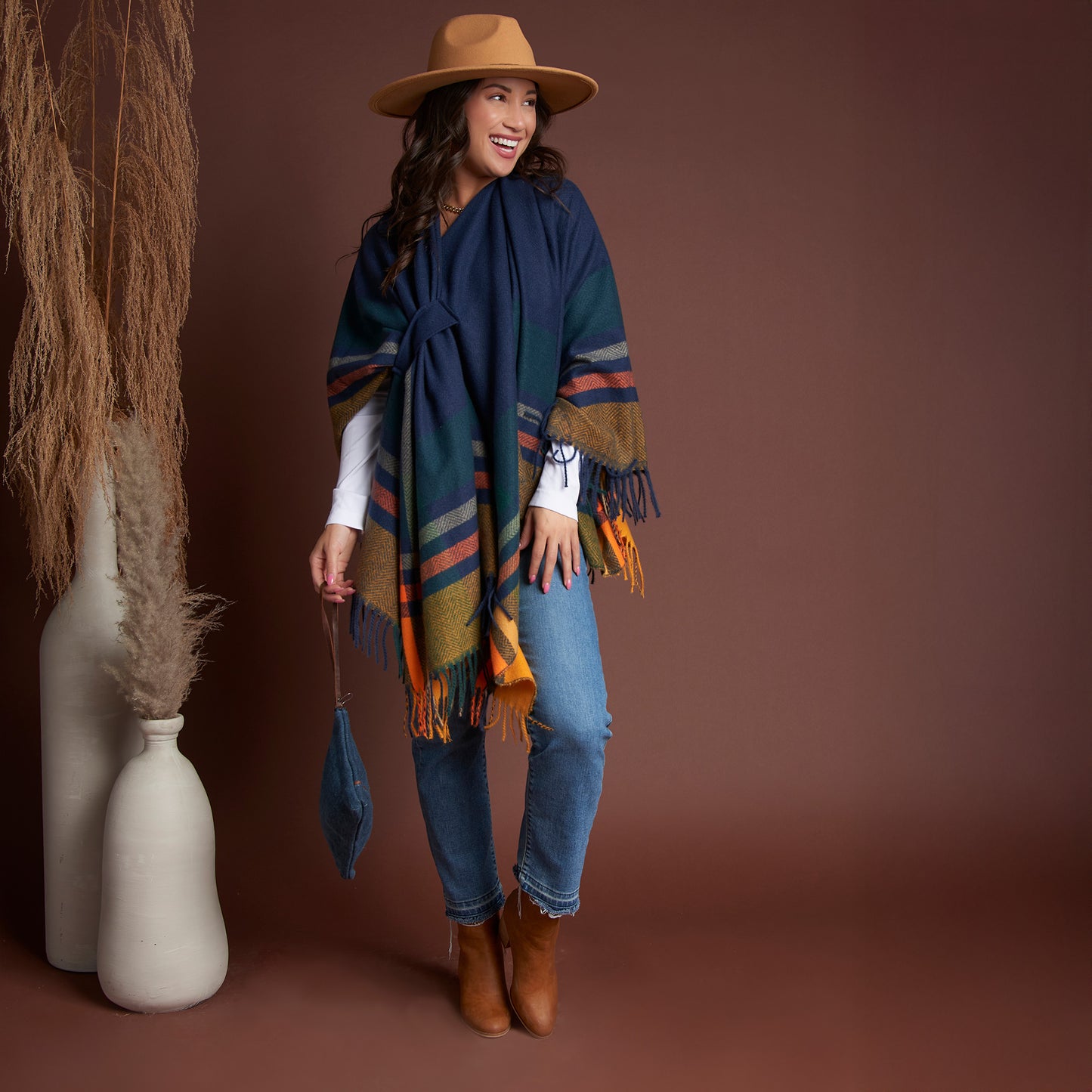 Sidney Fringe One Size Open Front Wrap with Loop