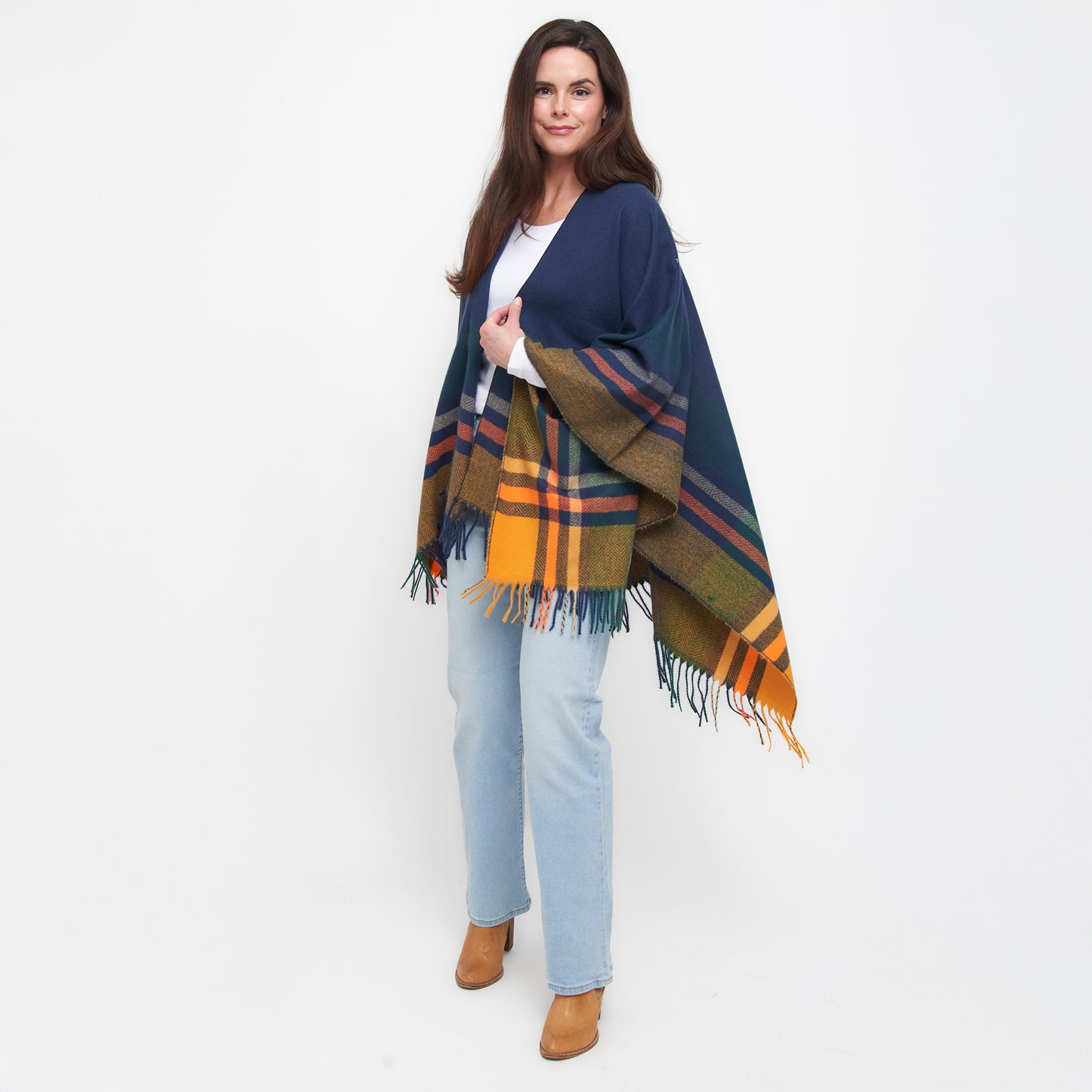 Sidney Fringe One Size Open Front Wrap with Loop