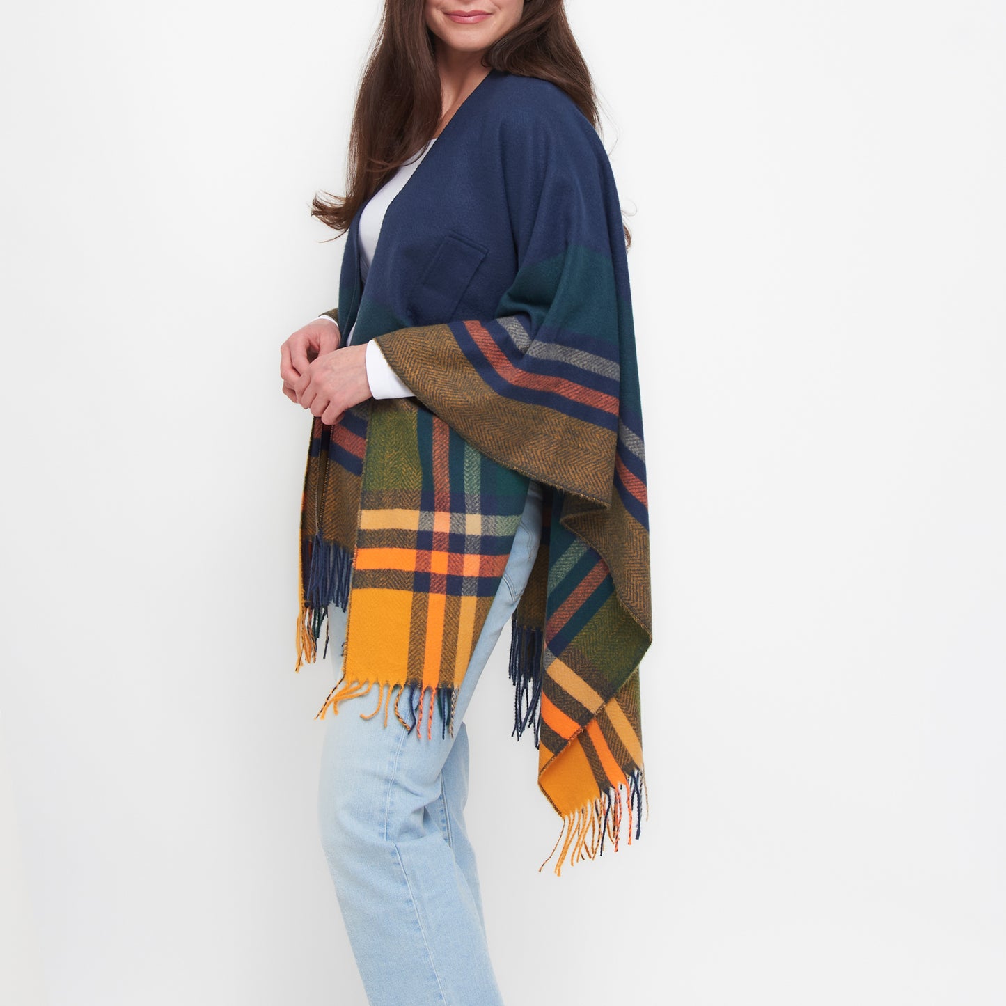 Sidney Fringe One Size Open Front Wrap with Loop