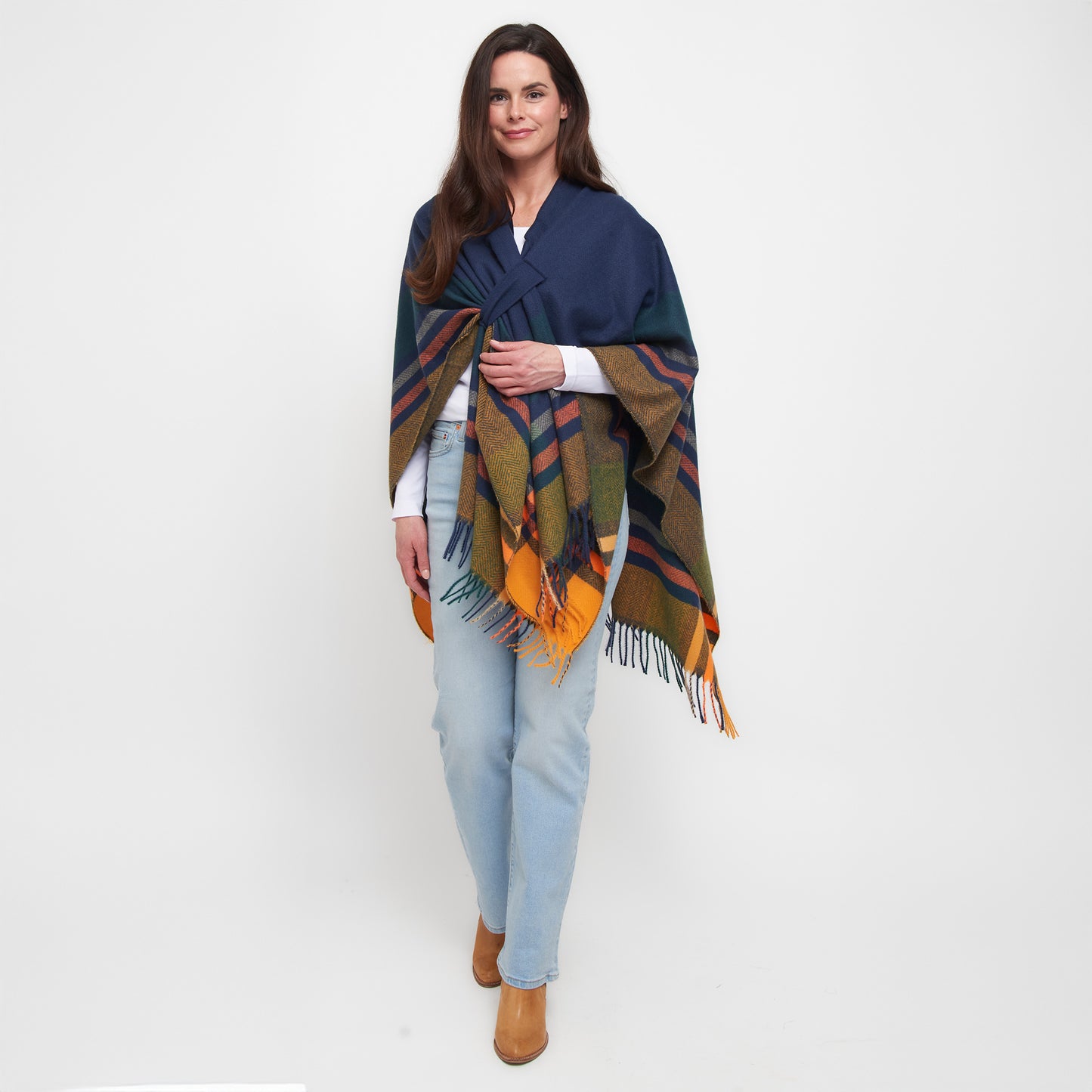 Sidney Fringe One Size Open Front Wrap with Loop