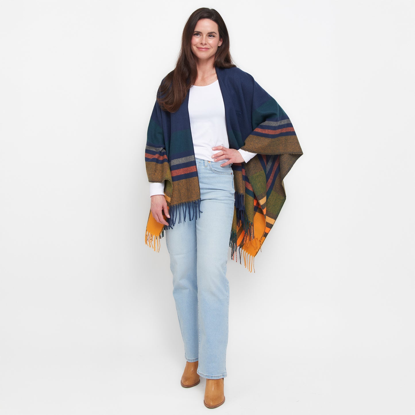 Sidney Fringe One Size Open Front Wrap with Loop