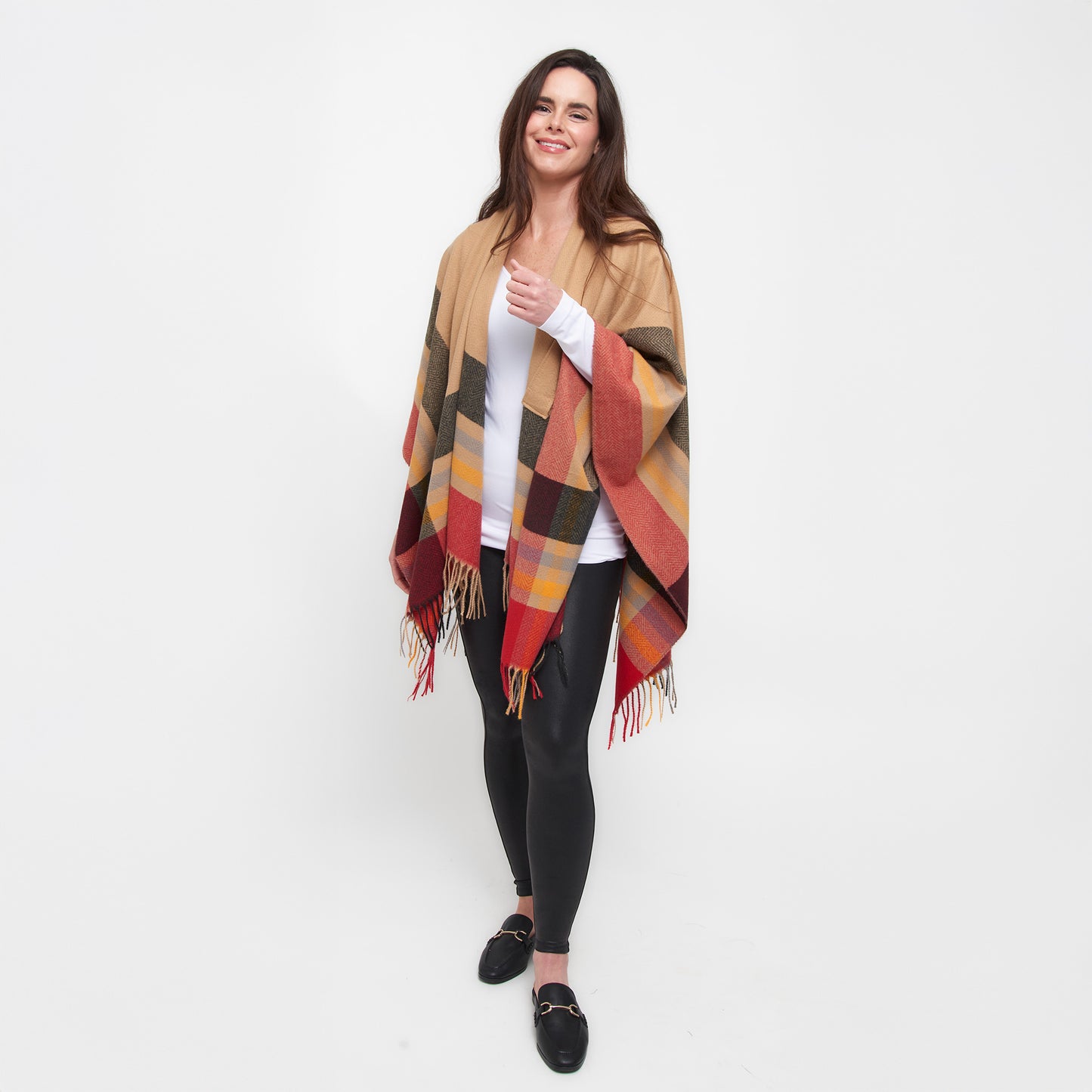 Sidney Fringe One Size Open Front Wrap with Loop