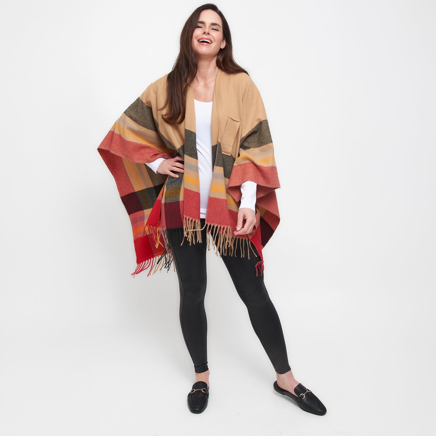 Sidney Fringe One Size Open Front Wrap with Loop