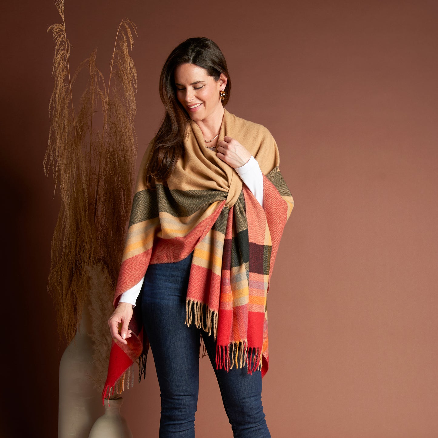 Sidney Fringe One Size Open Front Wrap with Loop