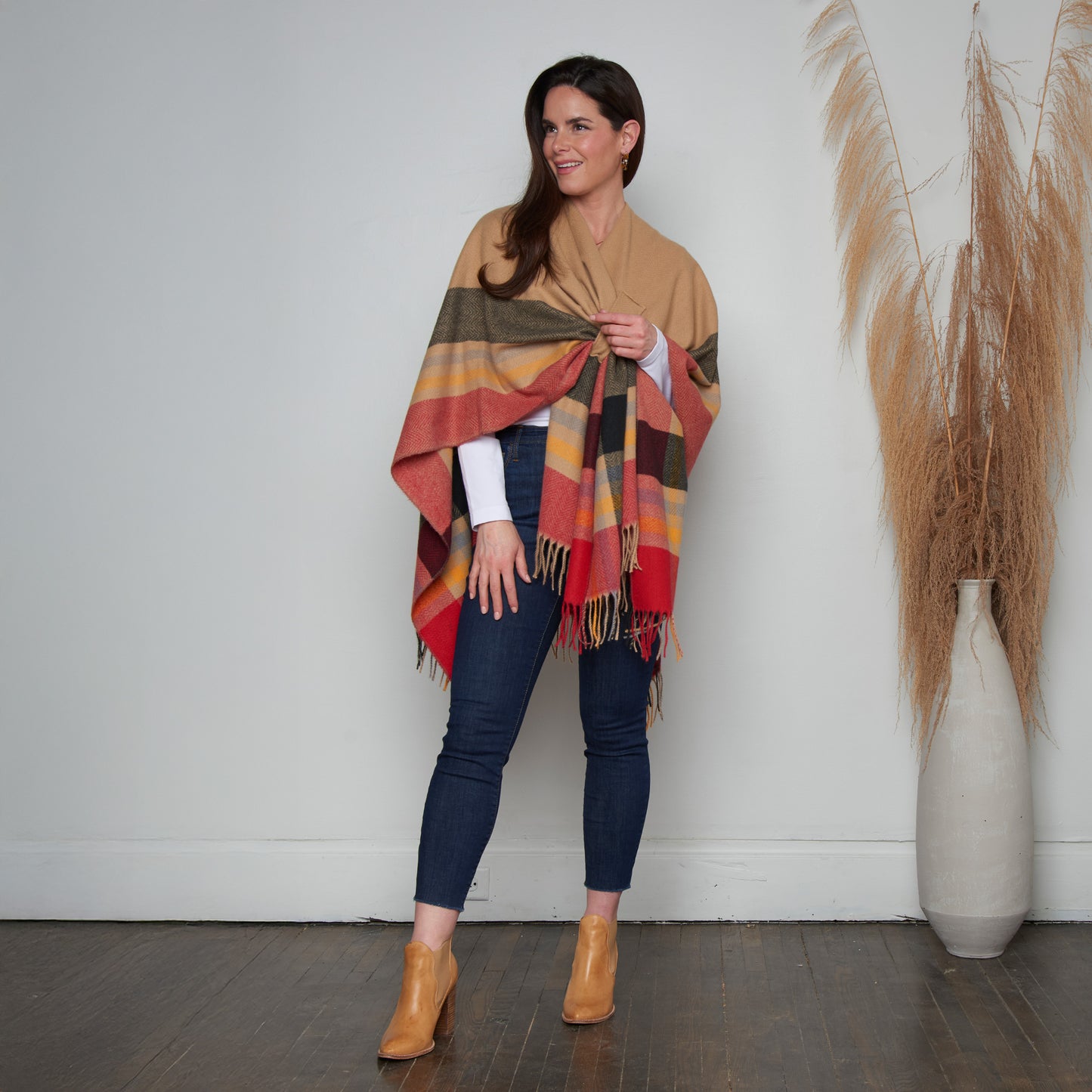 Sidney Fringe One Size Open Front Wrap with Loop