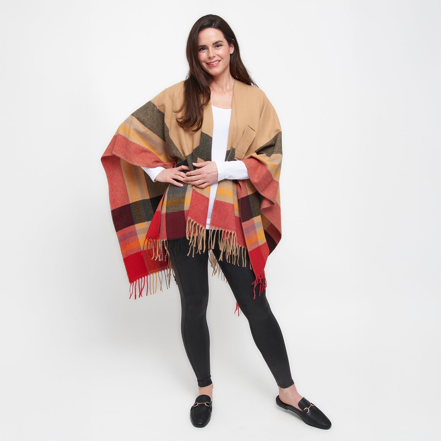 Sidney Fringe One Size Open Front Wrap with Loop