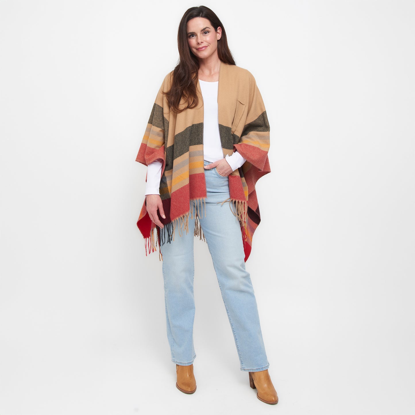 Sidney Fringe One Size Open Front Wrap with Loop