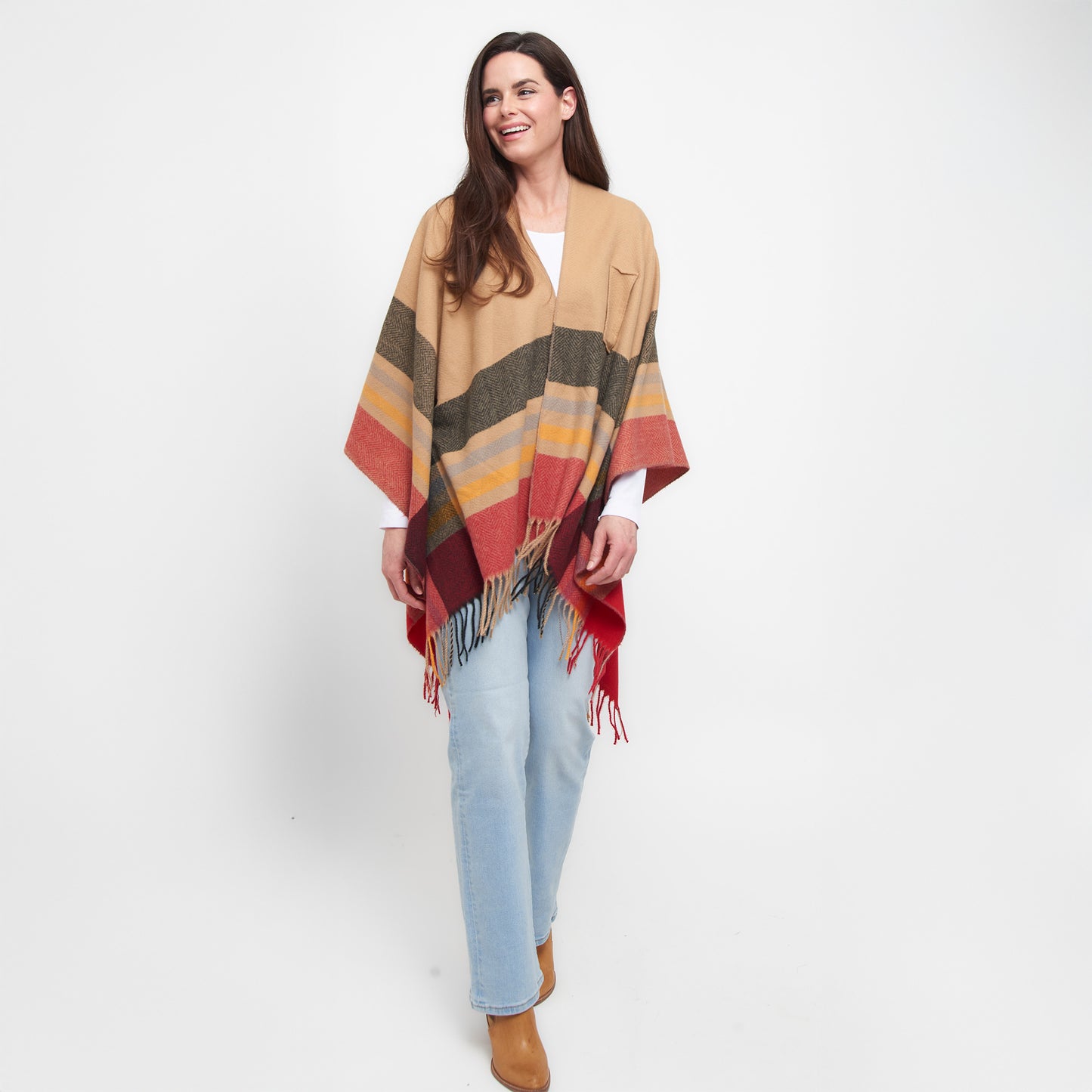 Sidney Fringe One Size Open Front Wrap with Loop