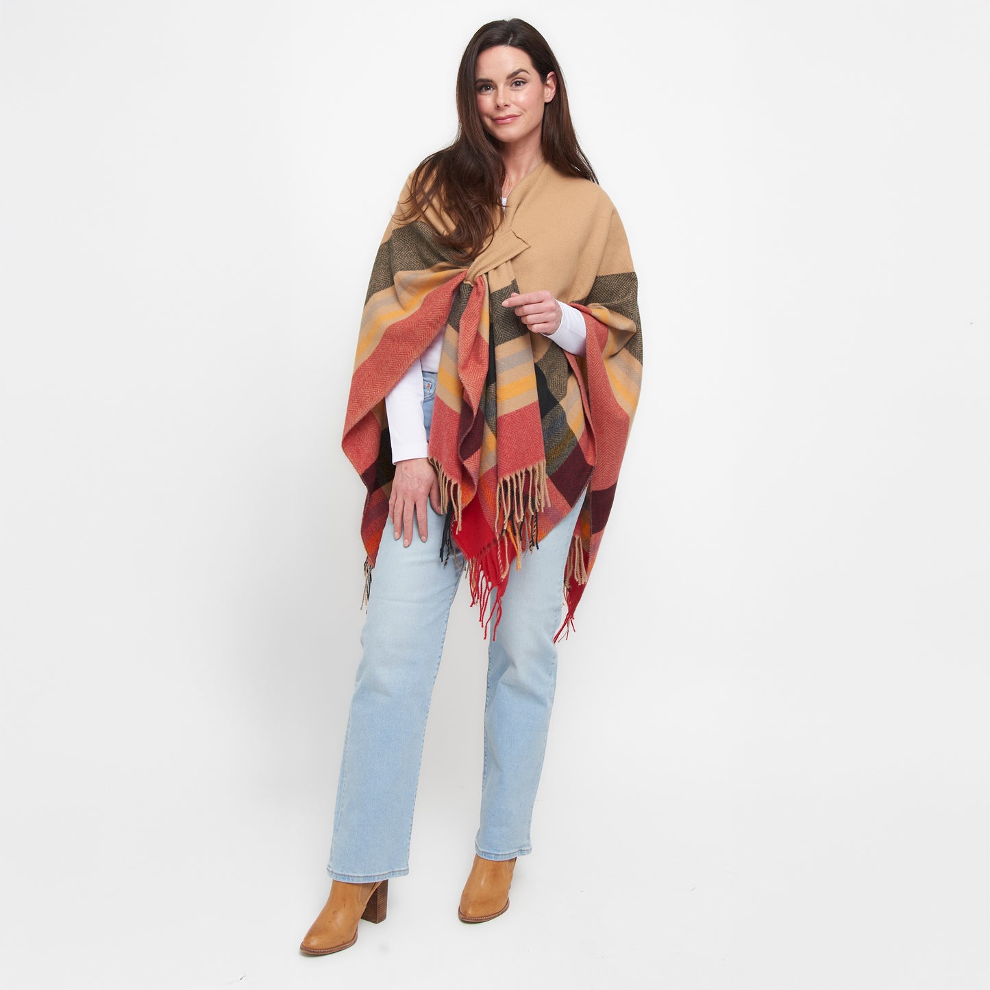 Sidney Fringe One Size Open Front Wrap with Loop