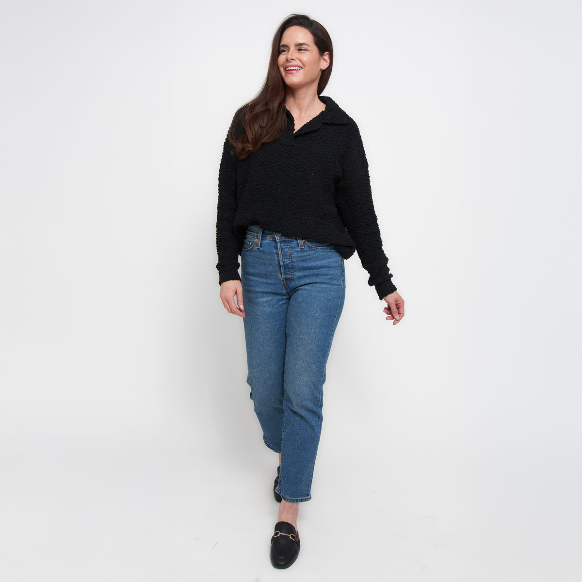 Tylie Teddy Bear Knit Long Sleeve Collared Polo Sweater