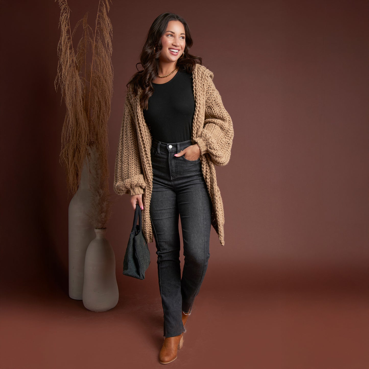 Kyler Oversized Chunky Hooded Patch Pocket Cardigan