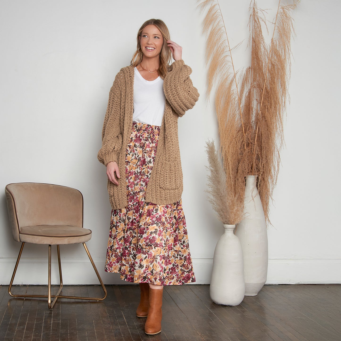 Kyler Oversized Chunky Hooded Patch Pocket Cardigan