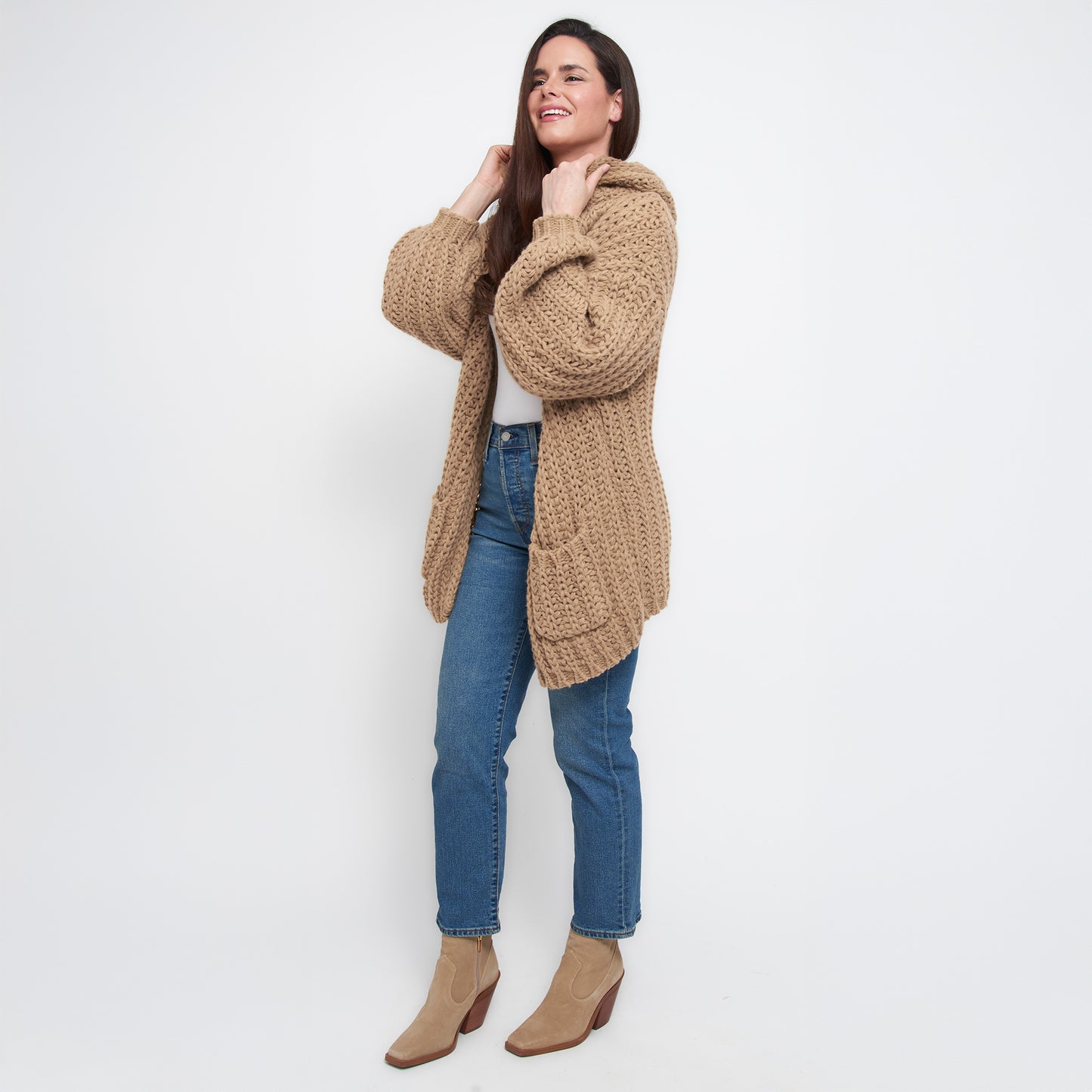 Kyler Oversized Chunky Hooded Patch Pocket Cardigan
