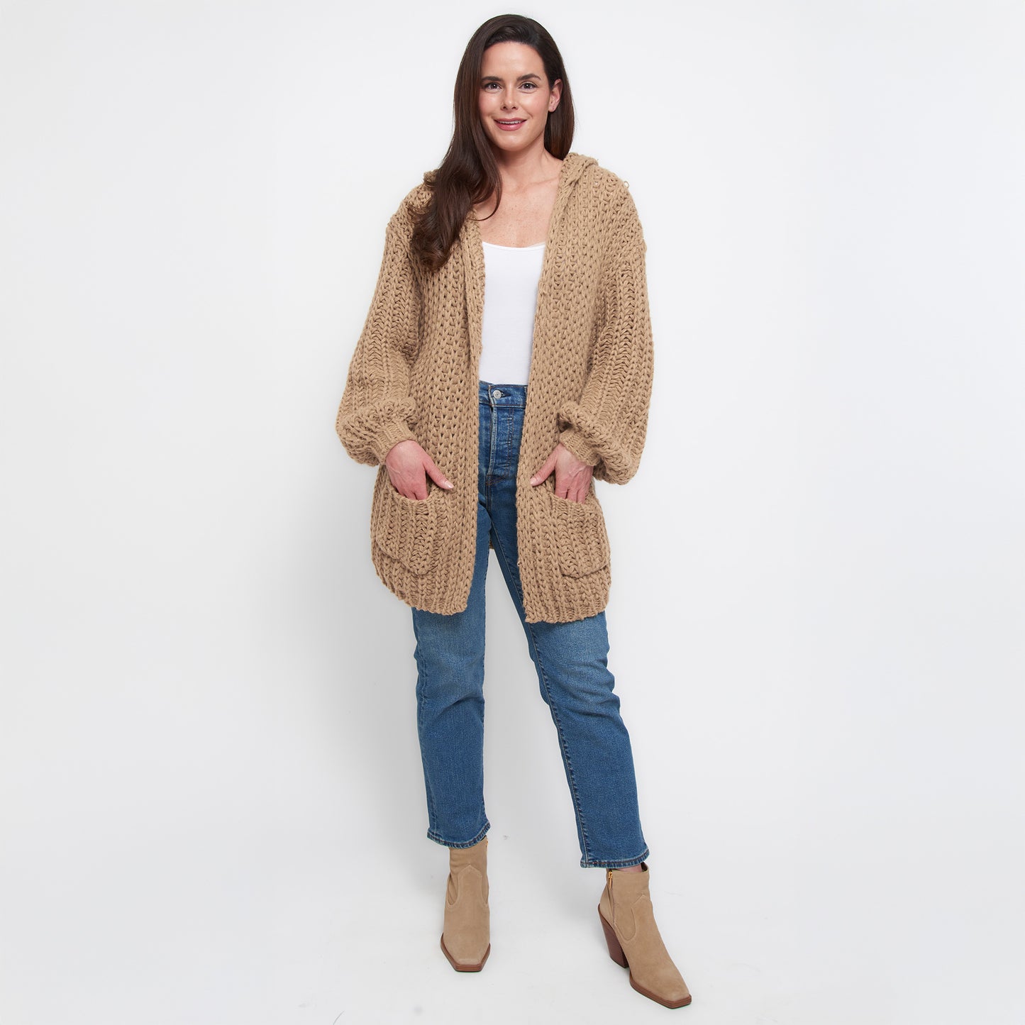 Kyler Oversized Chunky Hooded Patch Pocket Cardigan