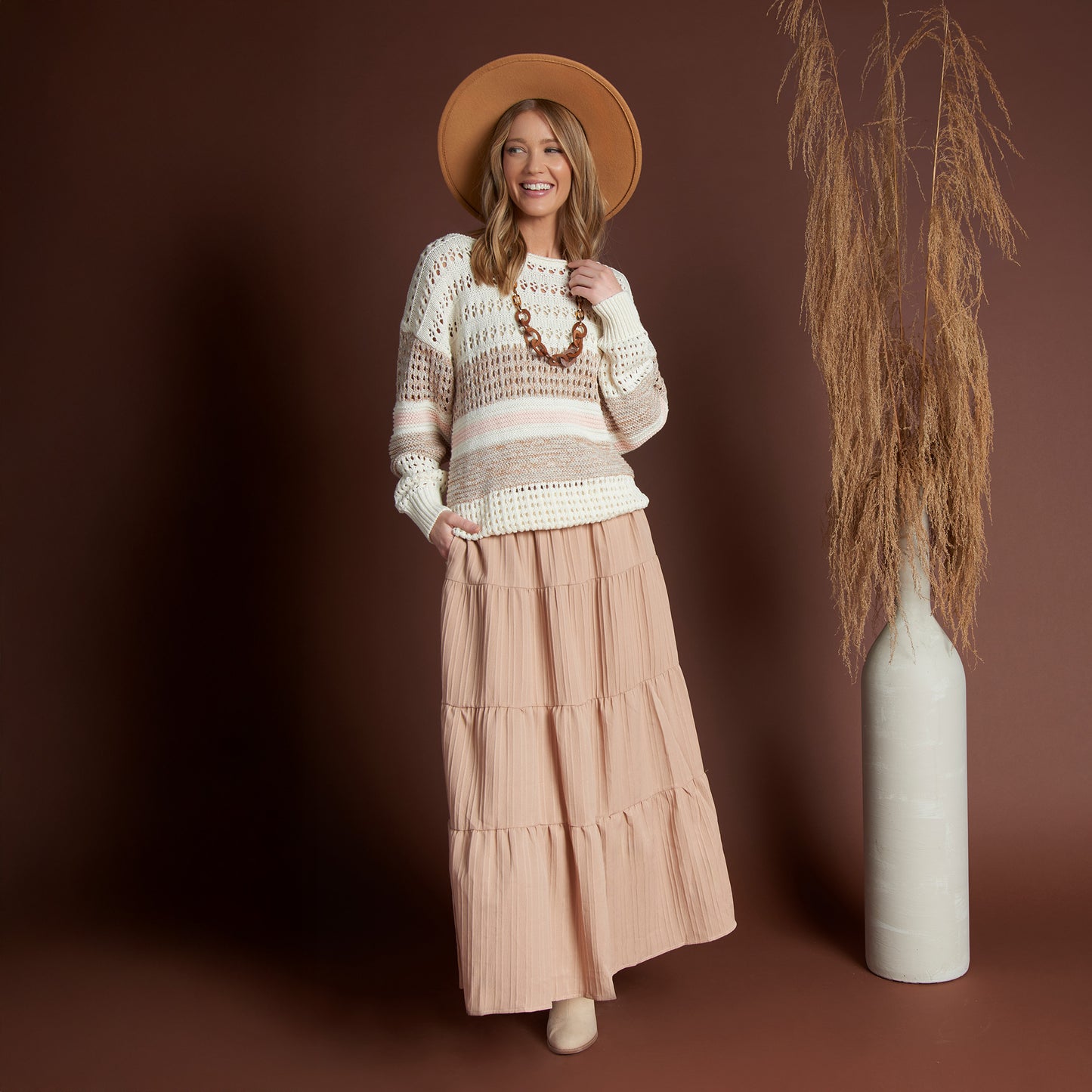 Opal Color Block Drop Shoulder Crochet Sweater