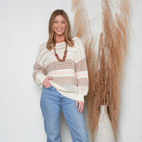 Opal Color Block Drop Shoulder Crochet Sweater