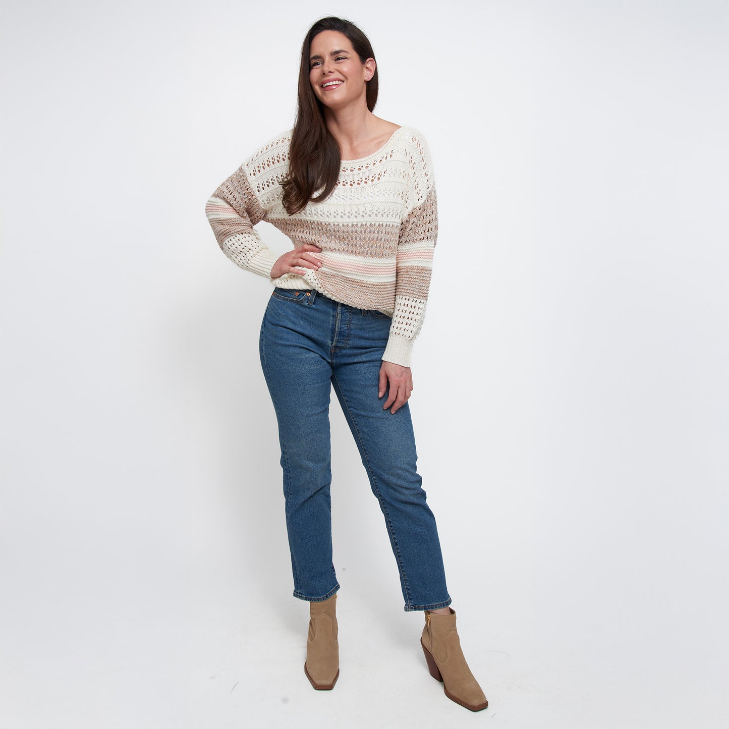 Opal Color Block Drop Shoulder Crochet Sweater