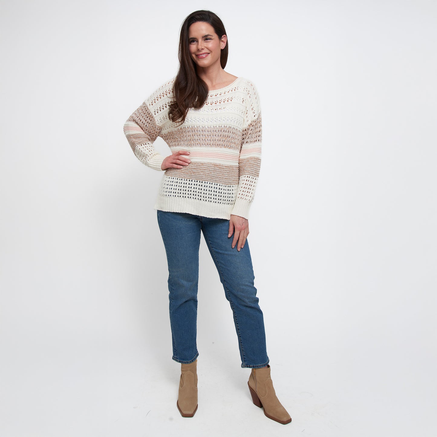 Opal Color Block Drop Shoulder Crochet Sweater