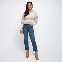 Opal Color Block Drop Shoulder Crochet Sweater