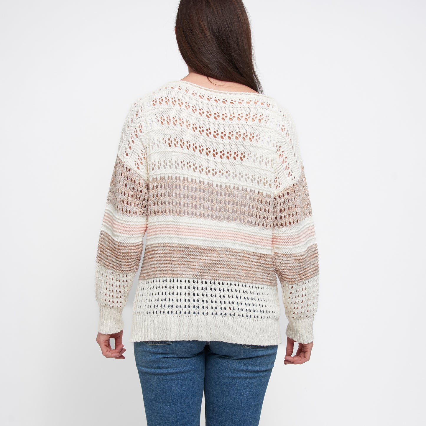 Opal Color Block Drop Shoulder Crochet Sweater
