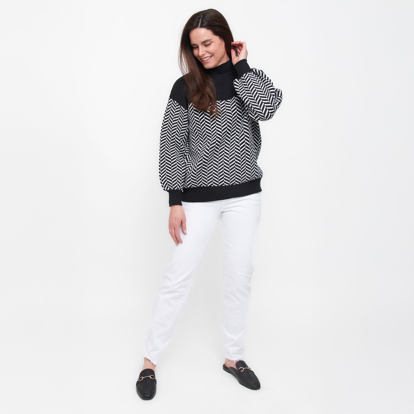 Skyler Herringbone Knit Mockneck Long Sleeve Sweater