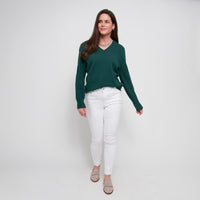 Emery Diamond Crochet Sleeve V-Neck Sweater