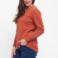 Emery Diamond Crochet Sleeve V-Neck Sweater