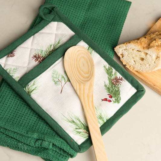 3 Piece Christmas Holiday Winter Pine Kitchen Set