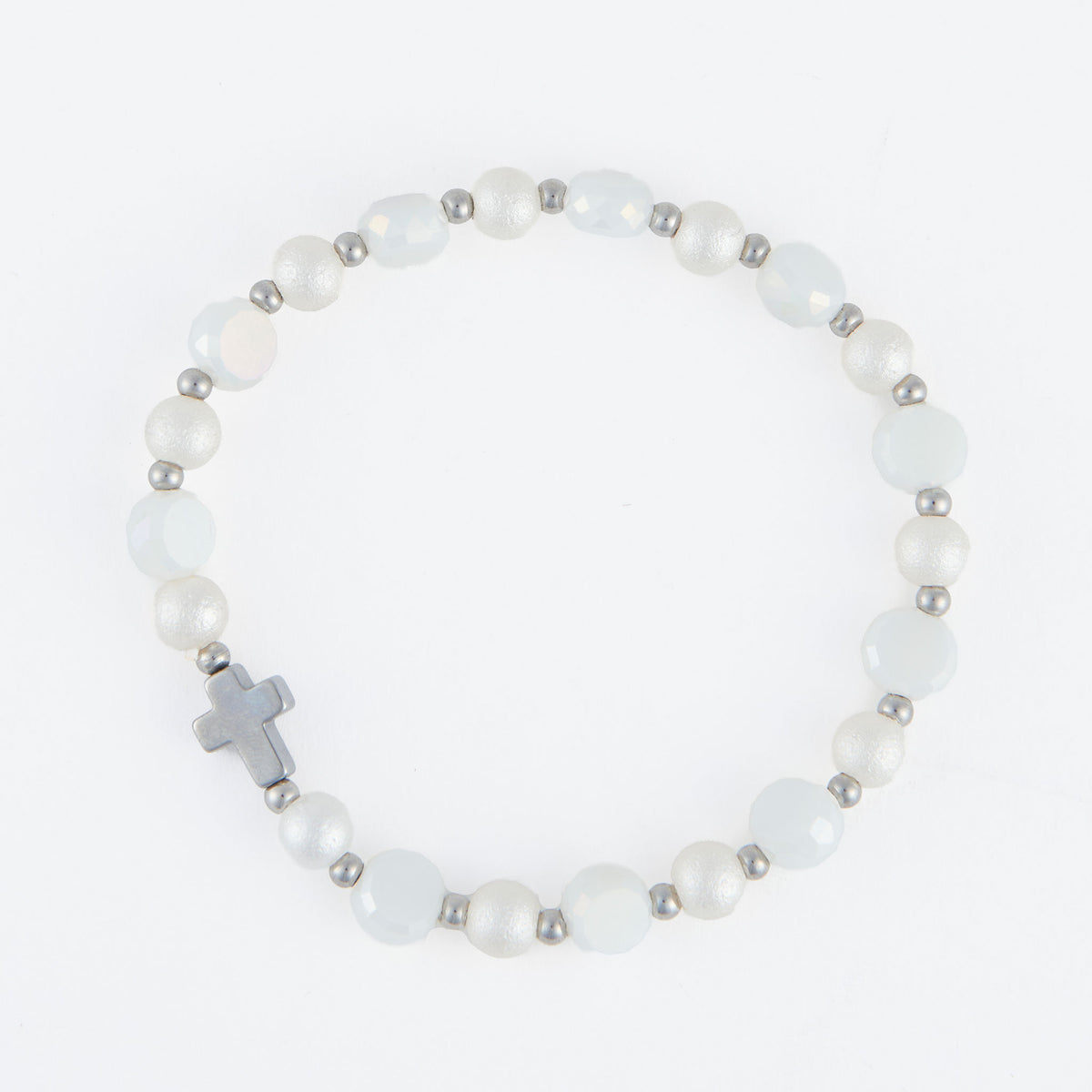Stretch Bracelet Aria Beaded Cross with Hematite 6.75"