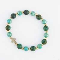 Stretch Bracelet Inspriation Circe Green Beaded Cross 6.25"