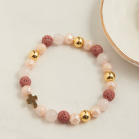 Stretch Bracelet Everly Blush & White Beaded Cross 6.5"