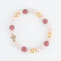 Stretch Bracelet Everly Blush & White Beaded Cross 6.5"
