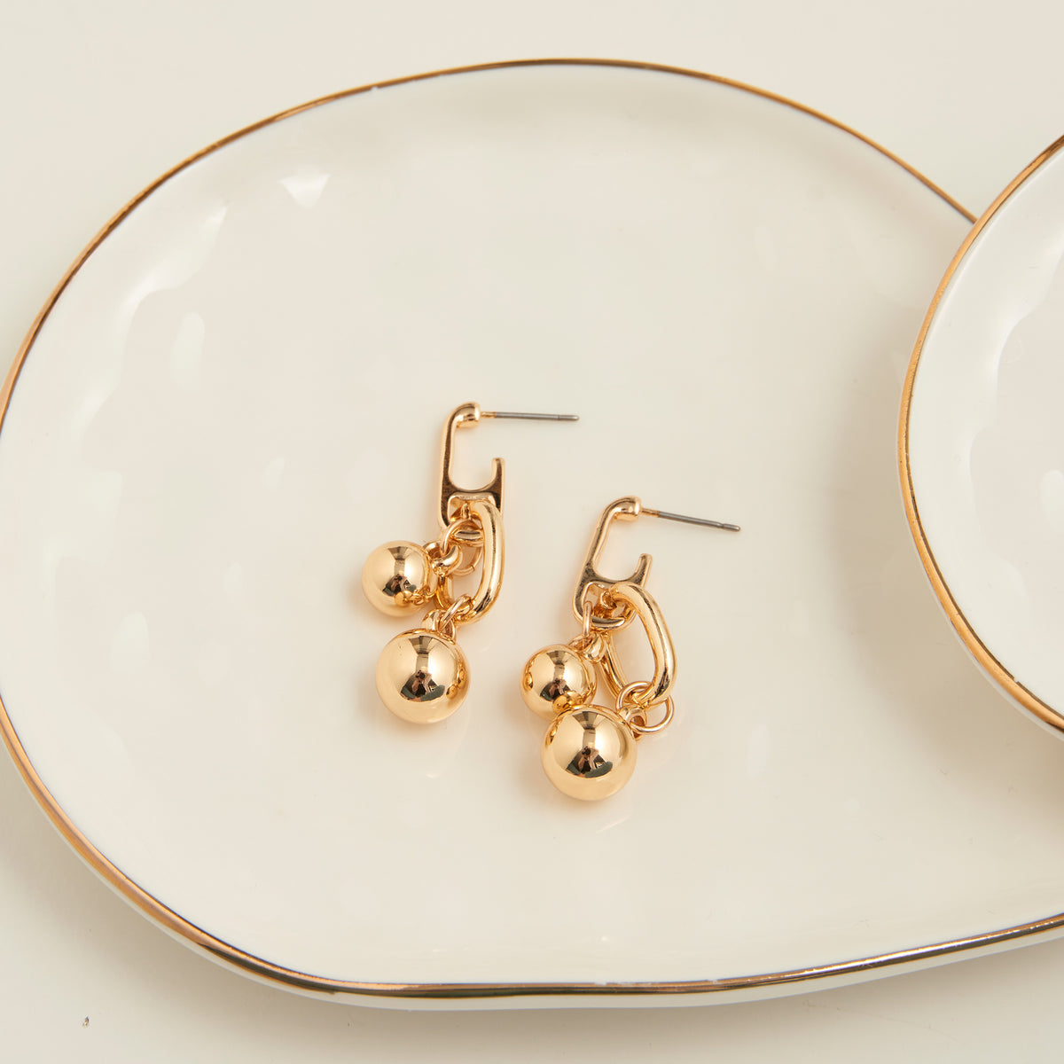 Drop Earrings Rainey Oval Link Double Ball Accent