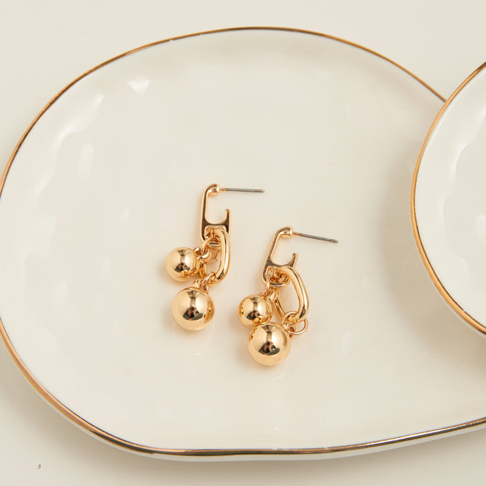 Drop Earrings Rainey Oval Link Double Ball Accent