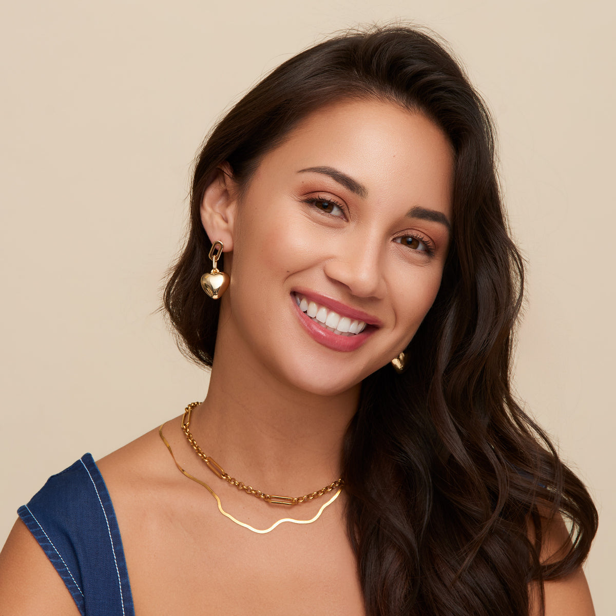 Drop Earrings Kace Modern Link Puffy Heart