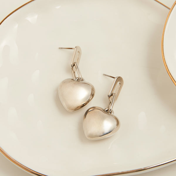 Drop Earrings Kace Modern Link Puffy Heart