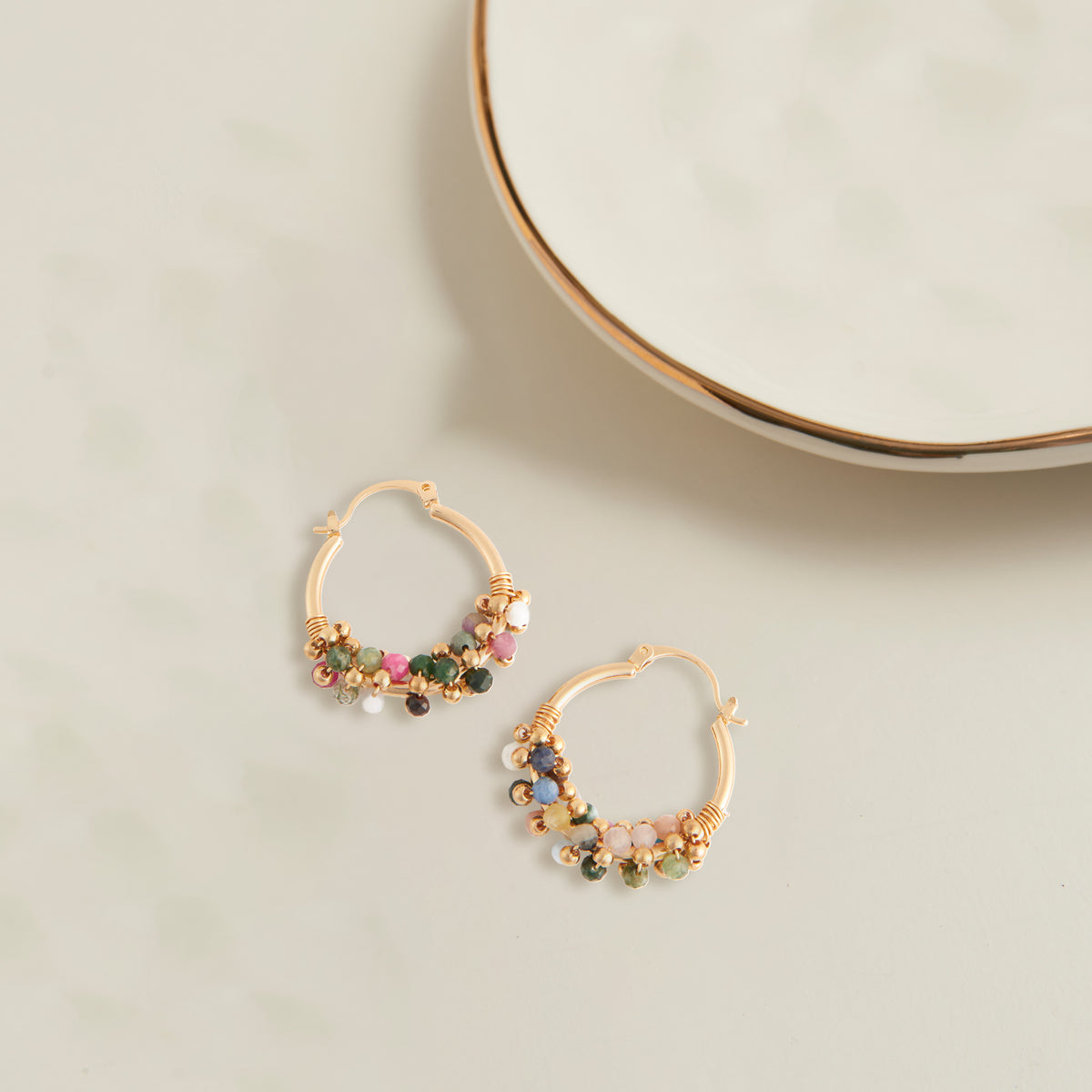 Hoop Earrings Shayne Genuine Stone Beaded Hoops