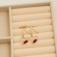 Earring Trio Set Mina Heart Frame Stud + Dangle Red Gem