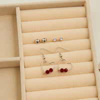 Earring Trio Set Mina Heart Frame Stud + Dangle Red Gem