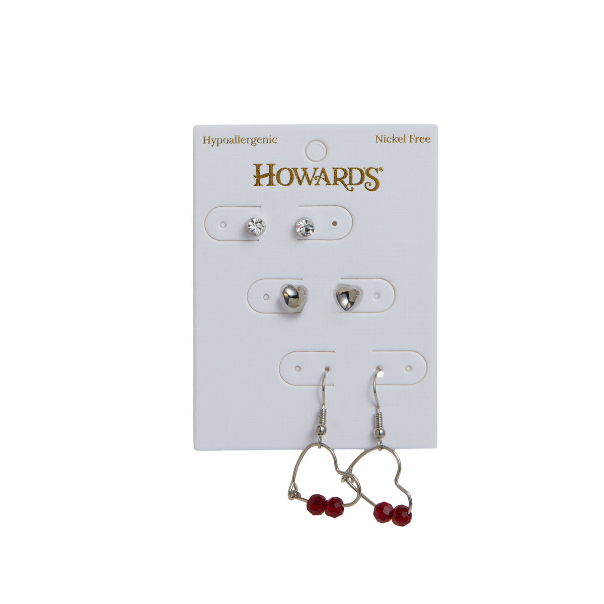 Earring Trio Set Mina Heart Frame Stud + Dangle Red Gem