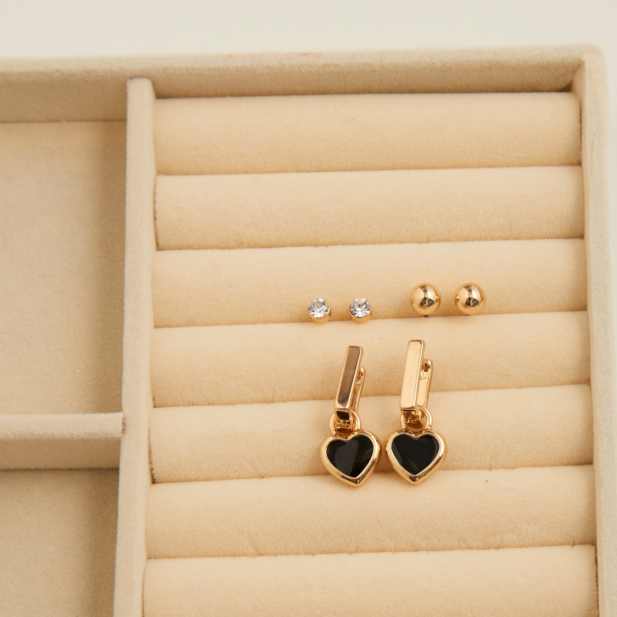 Earring Trio Set Mina Square Heart Stud + Hoop