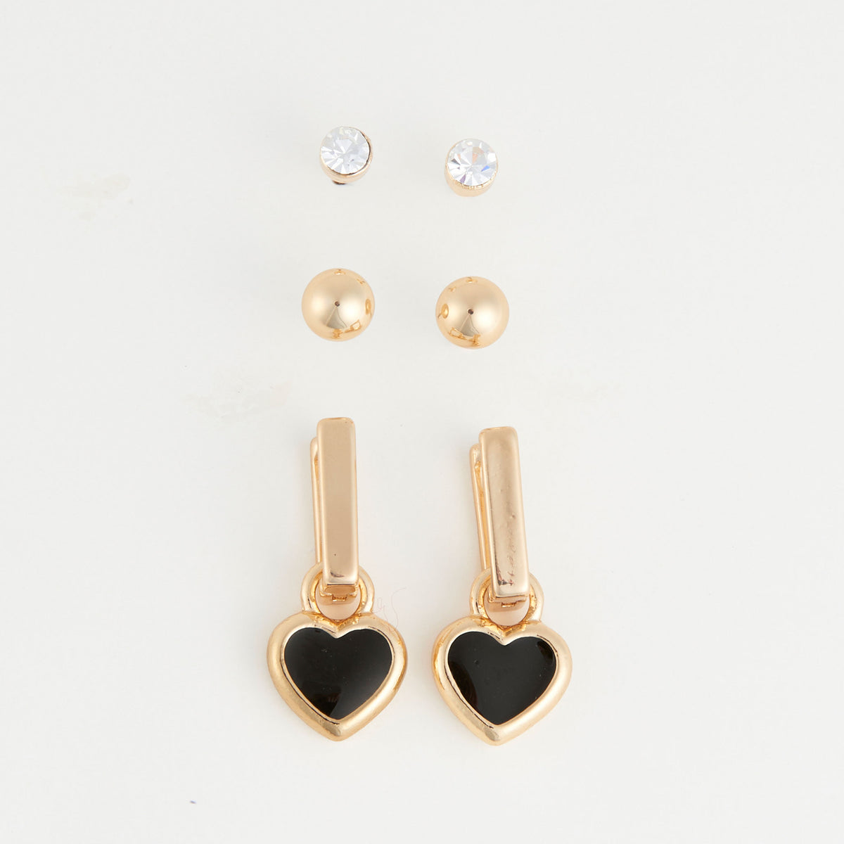 Earring Trio Set Mina Square Heart Stud + Hoop