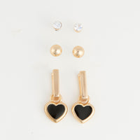 Earring Trio Set Mina Square Heart Stud + Hoop