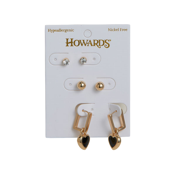 Earring Trio Set Mina Square Heart Stud + Hoop