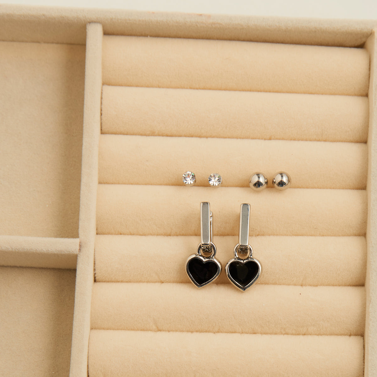 Earring Trio Set Mina Square Heart Stud + Hoop