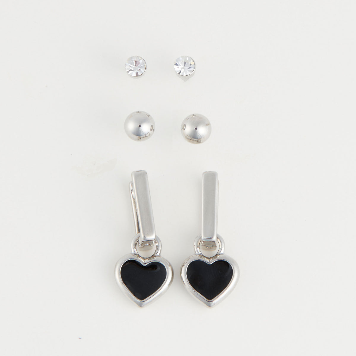 Earring Trio Set Mina Square Heart Stud + Hoop